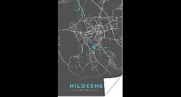 Poster Stadskaart – Plattegrond – Duitsland – Blauw – Hildesheim – Kaart - 20x30 cm