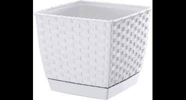 Prosperplast Plantenpot/bloempot - rotan kunststof - 25 x 22 cm - wit