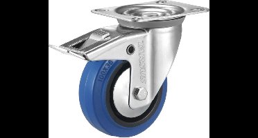 Tarsus Zwenkwiel - 125 mm - Rem & Kogellagers - 150 kg Draagvermogen - Blauw