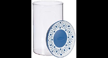 Voorraadpot/bewaarpot transparant/blauw met deksel L12xB12xH18 cm - 1200 ml - Kunststof voorraadpotten