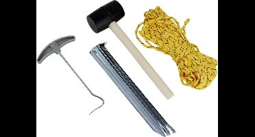 Camping set 9 delig - Hamer - Haringen - Touw - Haringtrekker - Kamperen - Camping - Metaal