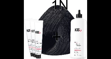Kis KeraCream Color - 100ml - Haarverf Set - 1N Zwart | KIS - (3 x haarverf & 1L waterstofperoxide)