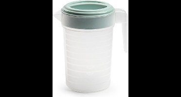 PlasticForte Waterkan met deksel - 1 liter - mintgroen/ transparant - kunststof - schenkkan karaf