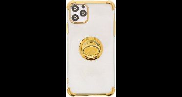 Hoesje Geschikt voor iPhone 11 Pro Max hoesje silicone met ringhouder Back Cover case - Transparant/Goud
