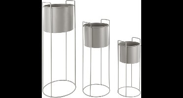 Present Time Plantenpot set Essence - IJzer Warm Grijs - Rond - 80xØ28 cm & 28xØ23 cm & 50xØ19 cm - Scandinavisch