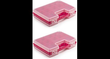 Plasticforte Opbergdoos - 4x - roze - kunststof - 28 x 21 cm - met deksel - opbergbox/sorteerdoos
