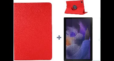 Hoesje Geschikt Voor Samsung Galaxy Tab A8 Hoes Rood - Hoesje Geschikt Voor Samsung Galaxy Tab A8 hoesje 2021 - tablethoes draaibare book case Hoesje Geschikt Voor Samsung Galaxy Tab A8 Screenprotector / tempered glass