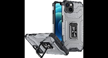 Hoesje Geschikt voor iPhone 13 Pro transparent rugged case Met Ringhouder – Zwart
