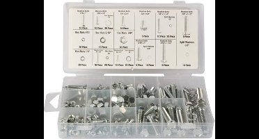Toolland Assortiment moeren en bouten, 240-delig, verschillende maten, nikkelkleurig