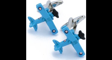 Manchetknopen - Dubbeldekker Vliegtuig Blauw