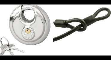 Staalkabel met 90mm discusslot - 3m kabel - geplastificeerd - extra dik 20mm - kabelslot motor