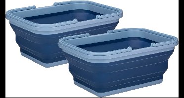 Alpina Wasmand/draagmand opvouwbaar - 2x - kunststof - 19 Liter - blauw - 38 x 28 x 18 cm - huishoud/camping