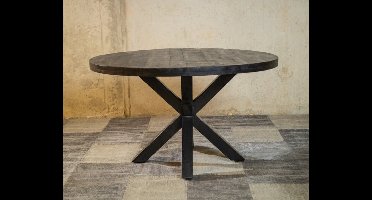 Meubelplaats Ronde Zwarte Mango Eettafel Black Spider 130 cm - Industrieel Design - Massief zwart Mangohout