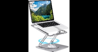 360° Laptopstandaard Bureau Roterende Basis Verstelbare Hoogte Opvouwbaar Draagbaar Aluminium Macbook pro Andere Notebooks Tablets 10-17" Zilver