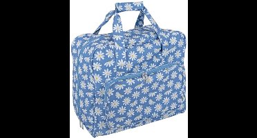 Naaimachinetas blauw met witte margrietjes Hobby Gift – 44x20x38 cm / Trendy & Stevig