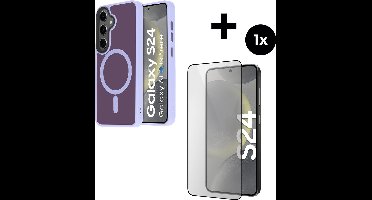 Mobiparts Hardcover MagSafe hoesje geschikt voor Samsung Galaxy S24 - MagSafe - met 1 Screenprotector van Gehard Glas - Roze/Purple