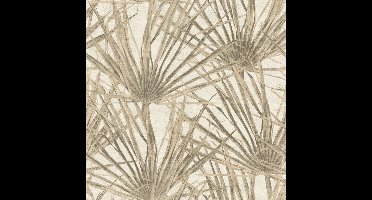 Herbarium - Vliesbehang - Palm Bladeren - Beige - Grijs - 10,05 x 0,53 M.