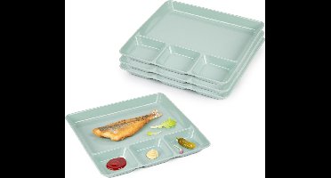 Plasticforte Vakjesborden - 6x stuks - groen - gourmetbord - 4-vaks - kunststof - 26 x 24 cm - fonduebord