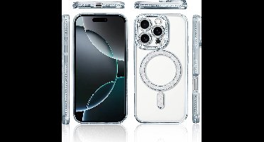 Hoesje Geschikt voor iPhone 16 Pro Magsafe hoes Lens beschermer Zliver – Luxe bling sprankelende diamant backcover