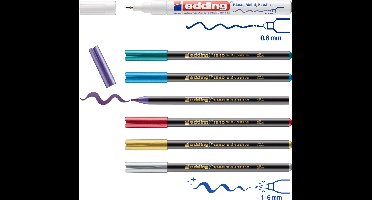 edding set voor donker papier - 6x metallic brushpennen met flexibele penseelpunt + 1x dunne verfstift (edding 780 glanslakmarker) - creatieve feestdagen - bekijk de video voor inspiratie