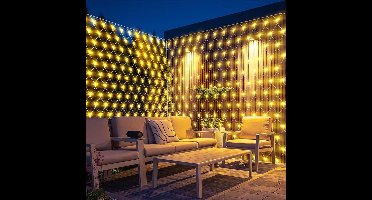 FlinQ Netverlichting Buiten - Net Kerstverlichting - Warm Wit + RGB - Lichtnet met 90 LED - Sfeervolle Gordijnverlichting - Kerstnet Lichtgordijn