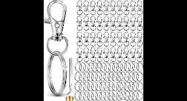 50 Stuks Karabijnhaak met 50 Sleutelringen Zilver - Musketonhaak Sleutelhanger - Keychains voor Volwassenen - Sieraden Maken Mini Musketon ringetjes - Auto Klein Carabiner Sleutel Hanger, Houder - DIY Karabijn Haak Ringen - Karabijnsluiting Hobby