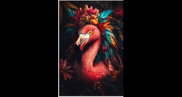 Poster 20x30 cm - Flamingo - Kleuren - Bloemen - Veren - Posters - Kamer decoratie - Wanddecoratie woonkamer - Muurdecoratie slaapkamer