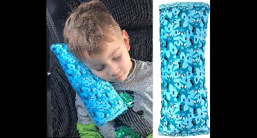 auto slaapkussen voor kinderen - machine wasbaar - zacht autogordelkussen, gordelbeschermer, gordelkussen, autokussen, reiskussen, vakantie - 30x12cm (Haai)