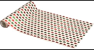 Tafelloper Metallic Kerstbomen Rood/Groen (28cm x 3m)