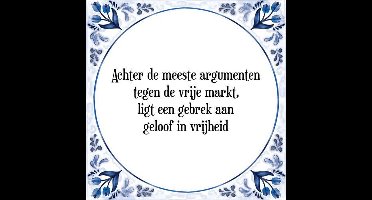 Tegeltje met Spreuk (Tegeltjeswijsheid): Achter de meeste argumenten tegen de vrije markt, ligt een gebrek aan geloof in vrijheid + Kado verpakking & Plakhanger