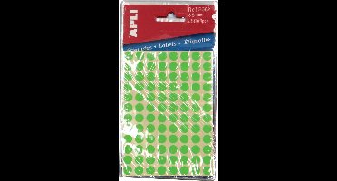Apli ronde etiketten in etui diameter 8 mm, fluo groen, 288 stuks, 96 per blad (2079)