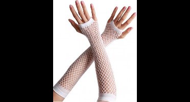 nethandschoenen vingerloos lang dames elastaan wit