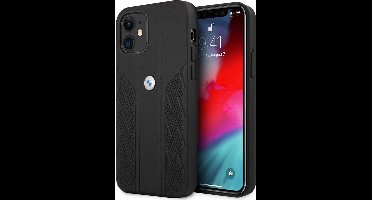 iPhone 12 Mini Backcase hoesje - BMW - Effen Zwart - Leer