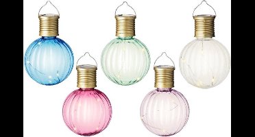 Set van 10x stuks buiten led lichtroze, groene, blauwe, witte en roze lampion solar verlichting 11 cm