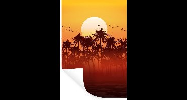 Muurstickers - Sticker Folie - Zon - Vogel - Palmboom - 20x30 cm - Plakfolie - Muurstickers Kinderkamer - Zelfklevend Behang - Zelfklevend behangpapier - Stickerfolie