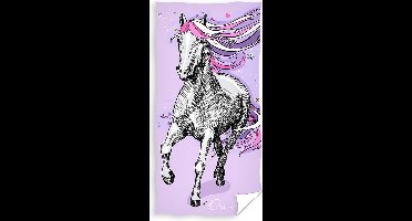 Carbotex Strandlaken Horse 70 X 140 Cm Katoen Paars/wit