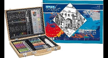 67-delige potloden tekenen set in luxe koffer met A4 schetsboek met 25 vellen