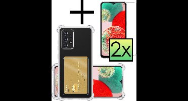 Hoesje - Geschikt voor Samsung Galaxy A23 - Met 2x Screenprotector - Pashouder - Kaarthouder - Telefoon Hoes Shockproof - Siliconen Case - Back Cover - Shock Proof - Pasjes Houder - Transparant