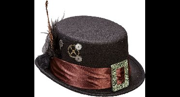 Hoge hoed steampunk met veer