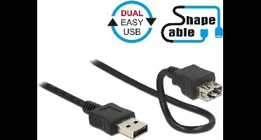 Easy-USB naar Easy-USB vormbare verlengkabel - USB2.0 - tot 0,5A / zwart - 0,50 meter