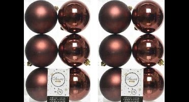Decoris Kerstballen - 12x st - mahonie bruin - D8 cm - kunststof - mat/glans - kerstversiering - onbreekbare kerstballen