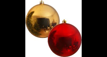 Decoris Grote kerstballen - 2x - rood en goud - D20 cm - kunststof - onbreekbaar - kerstversiering