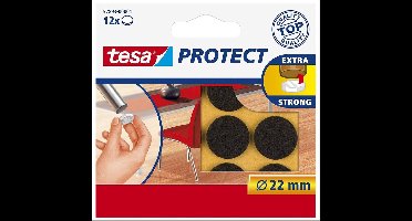 Tesa meubelvilt - 48x stuks - bruin - 2,2 cm - rond - meubelbeschermers - Beschermvilt - Viltglijders - Anti-kras vilt