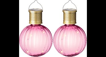 Lumineo tuin/buiten 4x stuks Led lampje/lampion solar verlichting roze 11 x 8 cm - Tuinverlichting zonne-energie