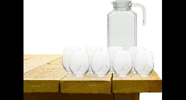 Excellent Houseware karaf schenkkan glas 1700 ml met 8x stuks Oval drinkglazen 390 ML
