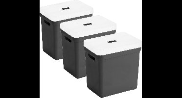 Sunware opbergboxen met deksel - 3x - Sigma Home - kunststof - 25 liter - zwart - opberg bakken / manden - 35 x 25 x 36 cm