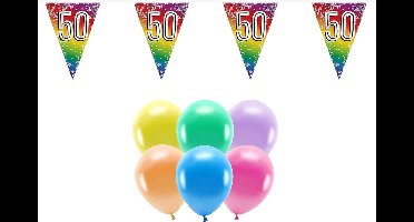 Boland Party - 50e jaar verjaardag feestartikelen - versiering - 100x ballonnen - 2x leeftijd vlaggetjes