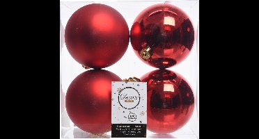 Decoris Kerstballen - 4x st - rood - 10 cm - kunststof - kerstversiering