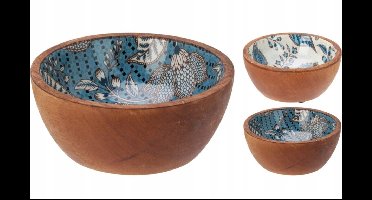 Koopman - Decoratieve Mango Houten Kom - 12x12x5 cm - Blauw Bloemmotief