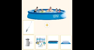 Intex Rond Opblaasbaar Easy Set Zwembad - 457 x 84 cm - Blauw - Inclusief Pomp - Onderhoudspakket - Afdekzeil - Grondzeil - Stofzuiger - 6-delig